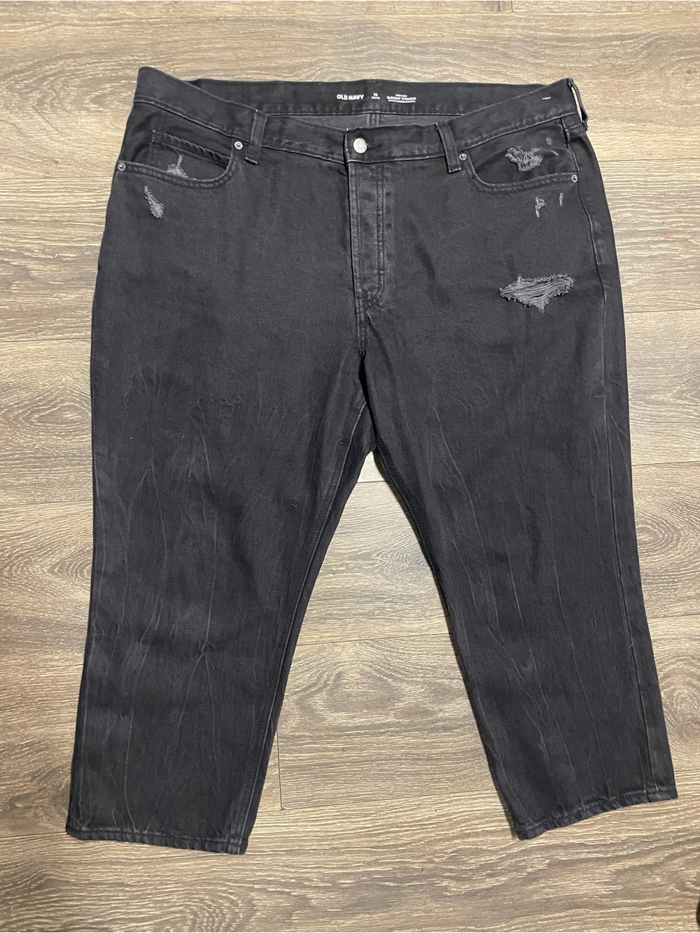 Old Navy slouchy straight high rise Black Distressed Jeans pants size 18 p